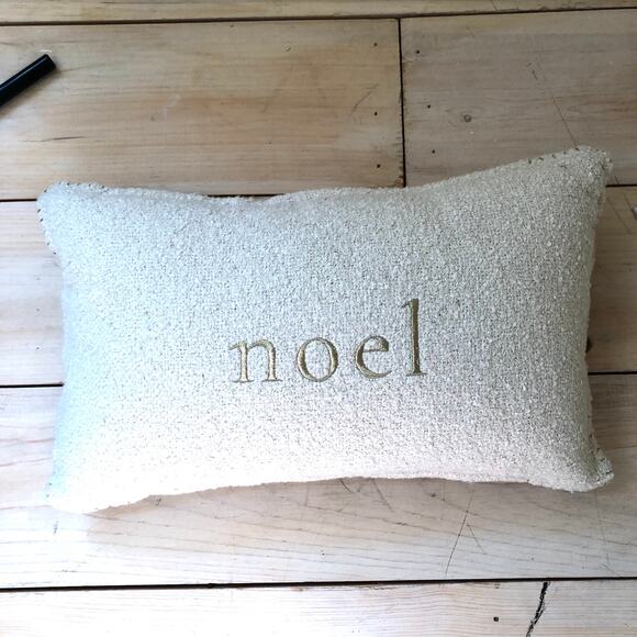 Threshold NWOT Embroidered Noel Cream Gold Pillow 12"x20" - Picture 1 of 4